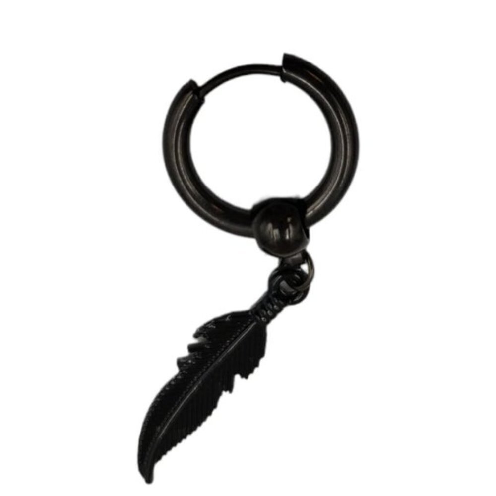 🔷️Punk Feather Stainless Steel Black Plating Drop Earring Raven Festival G…